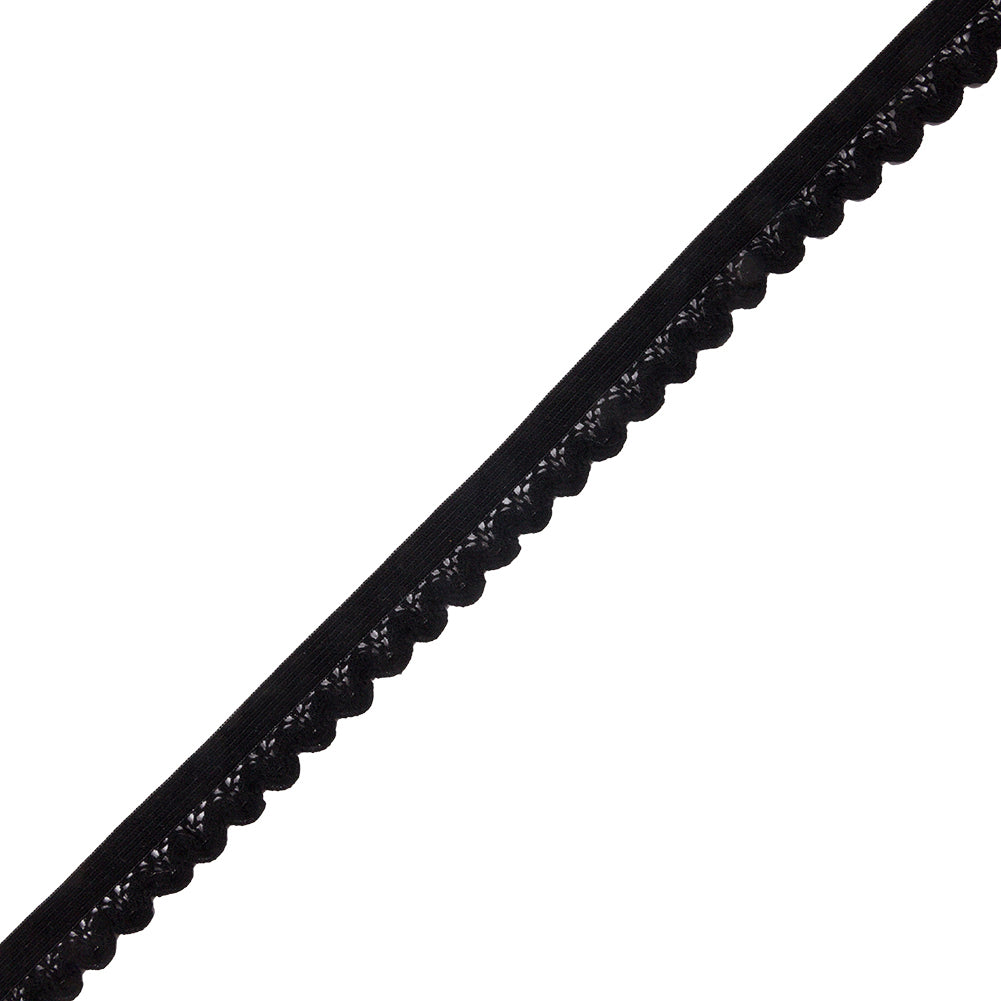 Famous NYC Designer Black Scalloped Elastic Lace Trim - 0.75"