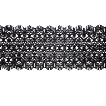 Midnight Crosses and Arches Stretch Lace Trim with Scalloped Edges - 6.5"
