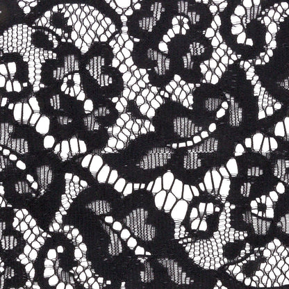 Black Floral Scrolls Lace Trim with Eyelash Fringe Edges - 3.5" Detail