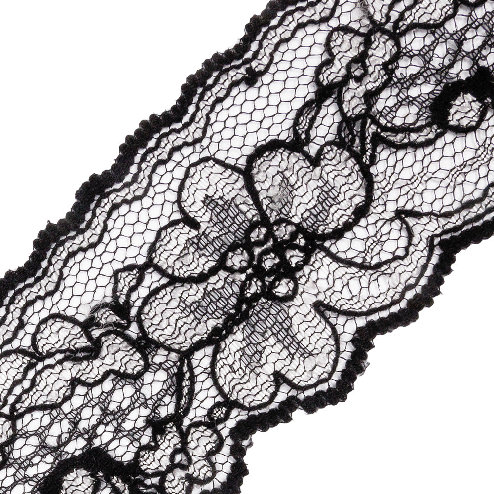 Black and White Floral Re-Embroidered Lace Trim - 1.875" Detail