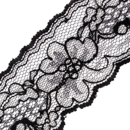 Black and White Floral Re-Embroidered Lace Trim - 1.875" Detail