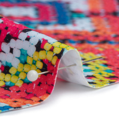 Red, Blue and Yellow Crochet Beads Caye UV Protective Compression Swimwear Tricot with Aloe Vera Microcapsules Detail