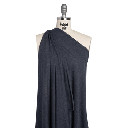 Cotton and Modal 1x1 Rib Knit - Heathered Navy Blue Drape