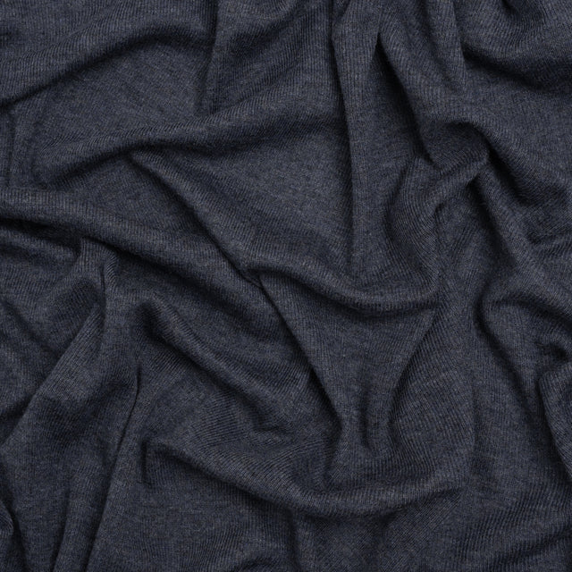 Cotton and Modal 1x1 Rib Knit - Heathered Navy Blue