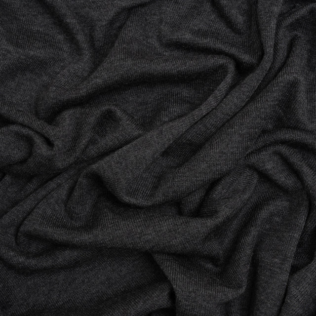 Cotton and Modal 1x1 Rib Knit - Heathered Dark Gray