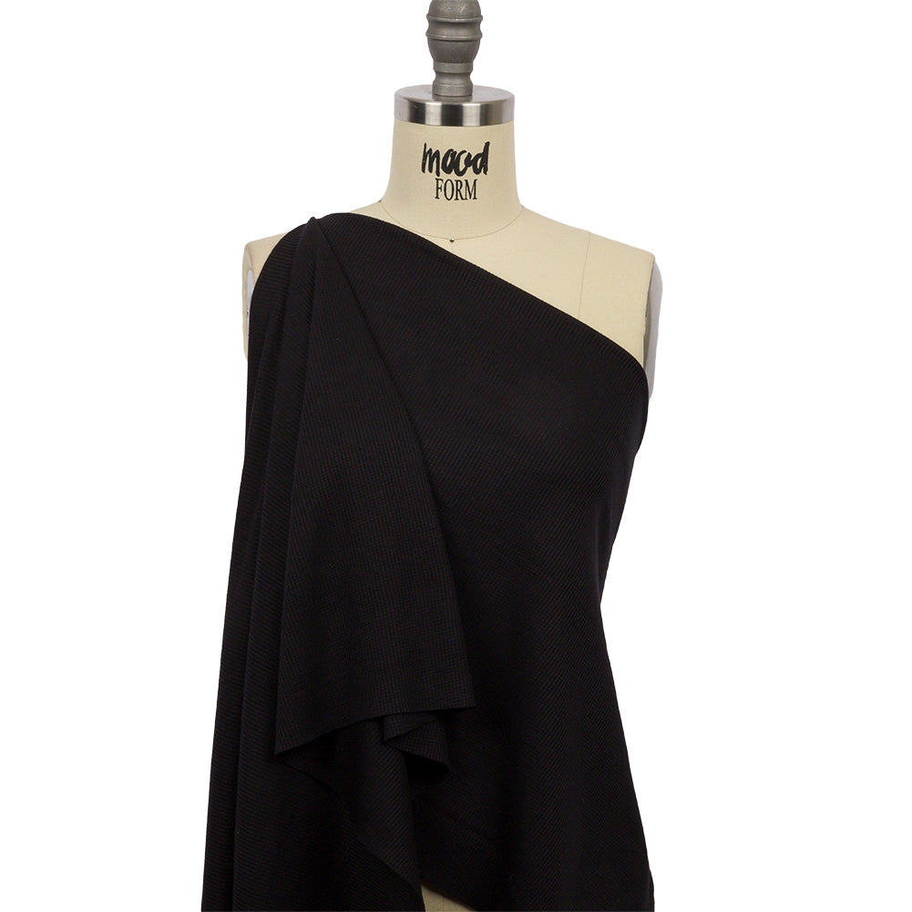 Black Rayon and Polyester Waffle Knit Drape