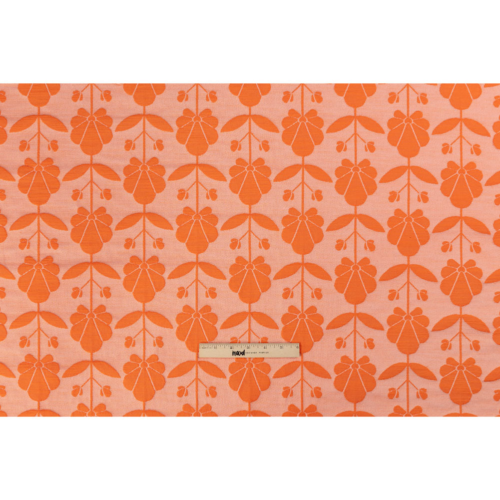 Trina Turk Pale Peach and Orange Retro Floral Rows Slubbed Polyester Jacquard Drape