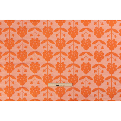 Trina Turk Pale Peach and Orange Retro Floral Rows Slubbed Polyester Jacquard Drape