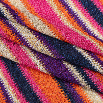 Trina Turk Pink, Orange and Navy Metallic Striped Viscose and Polyester Sweater Knit Folded