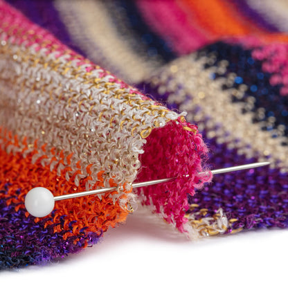 Trina Turk Pink, Orange and Navy Metallic Striped Viscose and Polyester Sweater Knit Detail