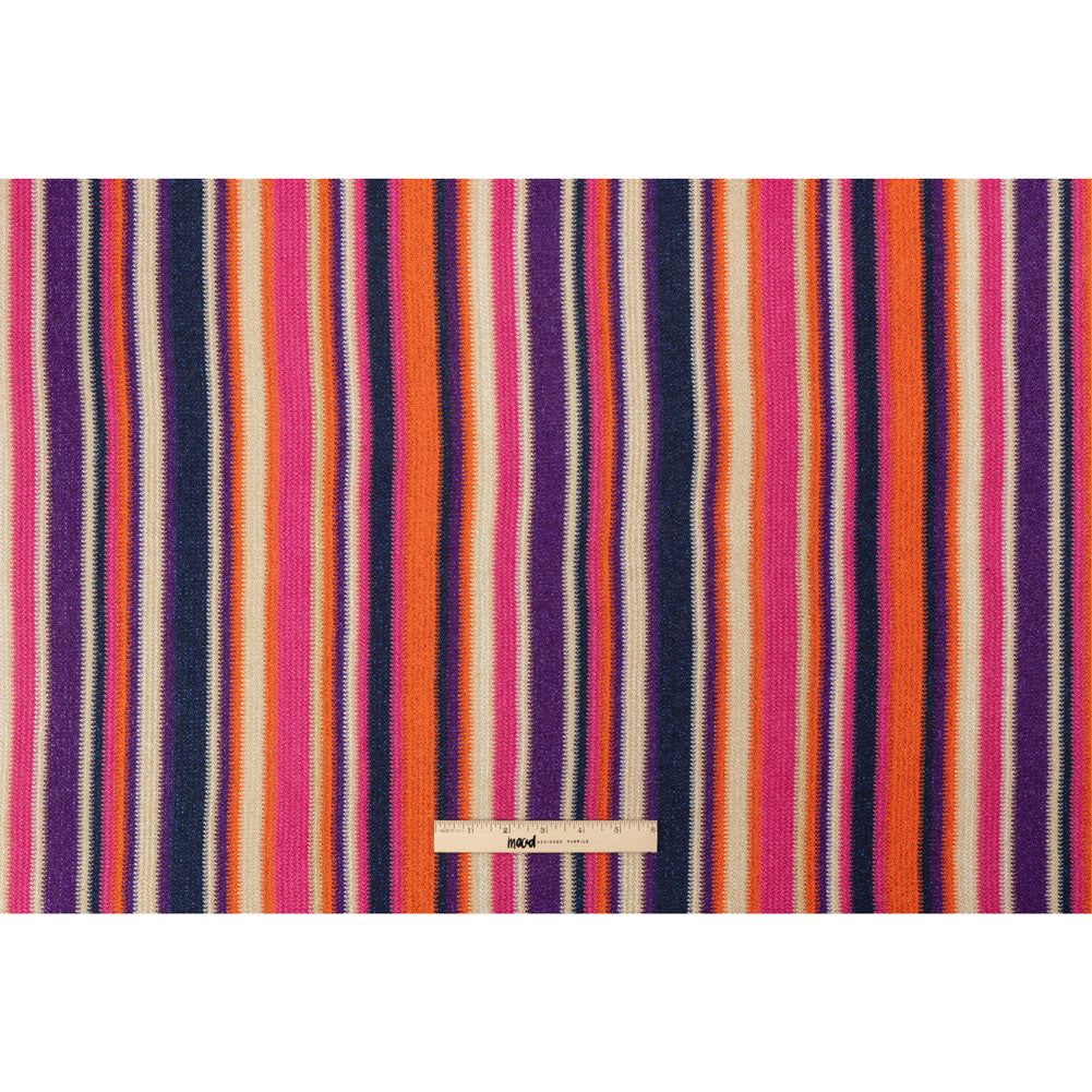 Trina Turk Pink, Orange and Navy Metallic Striped Viscose and Polyester Sweater Knit Full