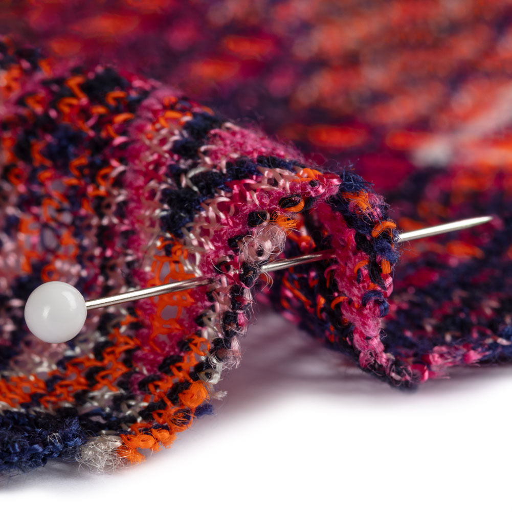 Trina Turk Pink, Navy and Orange Textured Zig Zags Viscose and Polyester Sweater Knit Detail