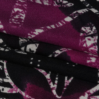 Fuchsia, Black and White Floral and Striped Batik Inspired Silk Interlock Knit Full