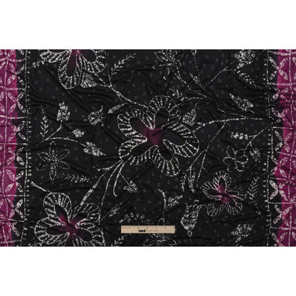 Fuchsia, Black and White Floral and Striped Batik Inspired Silk Interlock Knit Drape