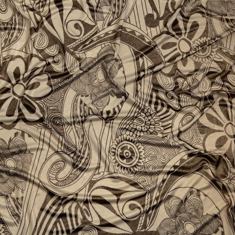 Black and Ivory Retro Floral SIlk Jersey with Gold Foil