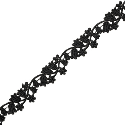 Black Bellflower Vine Venise Lace Trim - 0.75" Folded