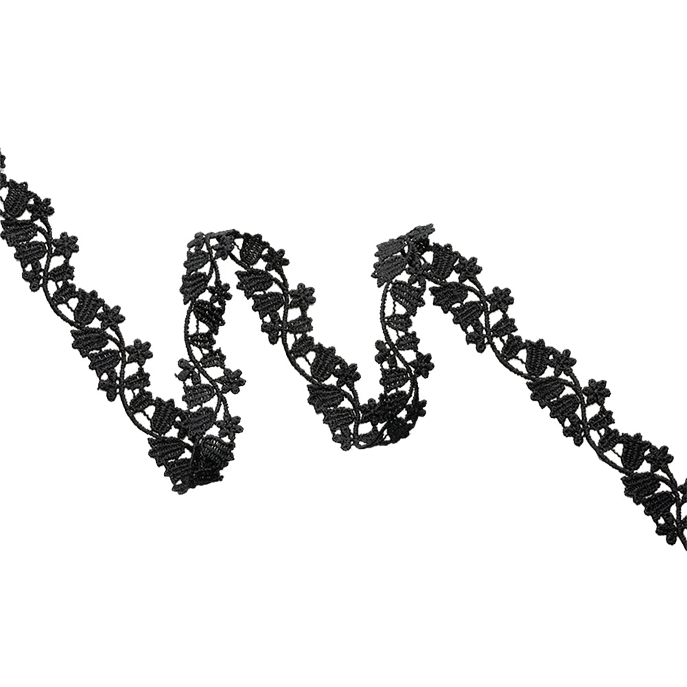 Black Bellflower Vine Venise Lace Trim - 0.75"