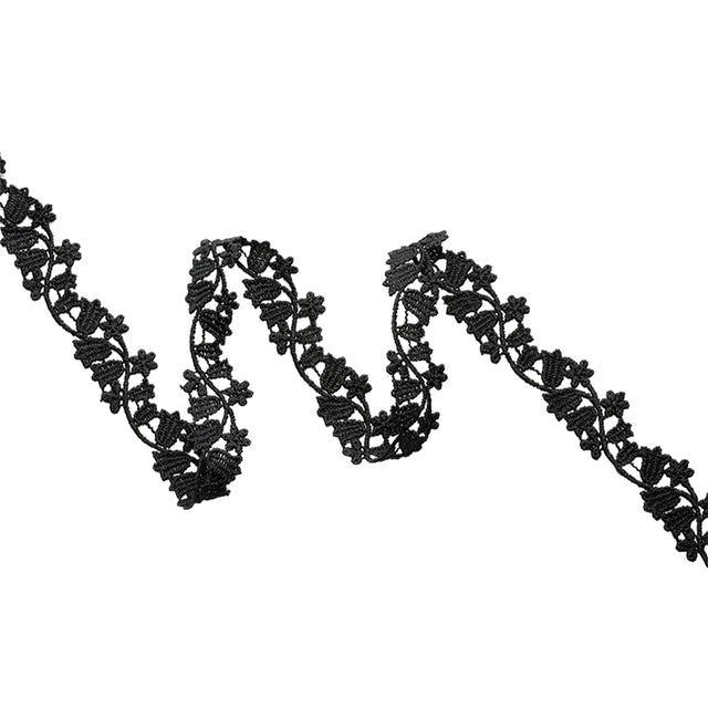 Black Bellflower Vine Venise Lace Trim - 0.75"