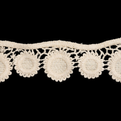 Ivory Hanging Sunflowers Cotton Venise Lace Trim - 1.5" Folded