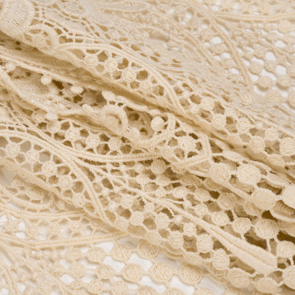 Beige Dots and Fancy Borders Scalloped Cotton Venise Lace Trim - 18" Folded