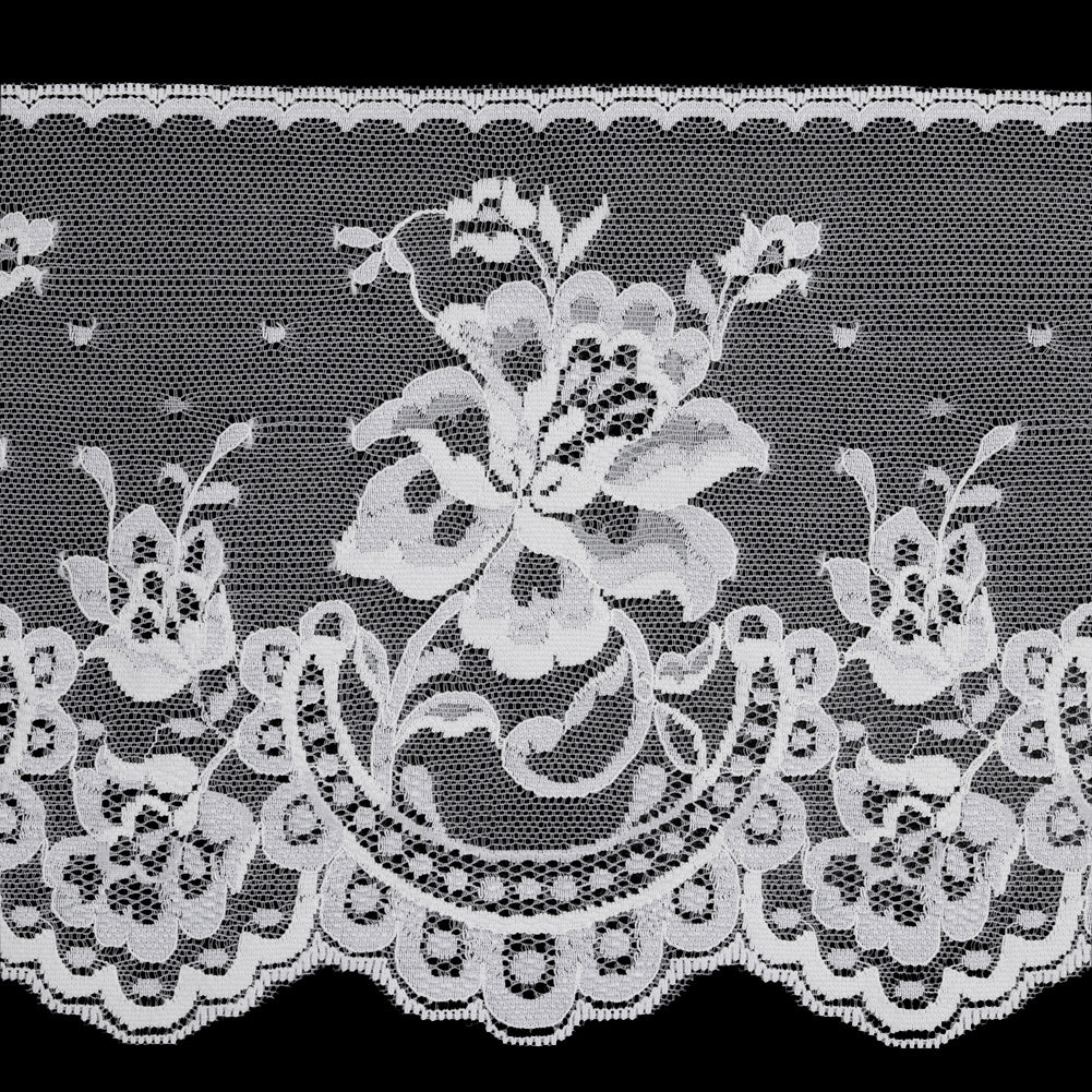 White Scalloped Edge Floral Lace Trim - 7" Detail