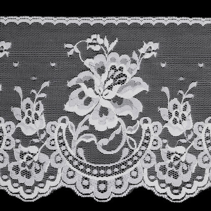 White Scalloped Edge Floral Lace Trim - 7" Detail
