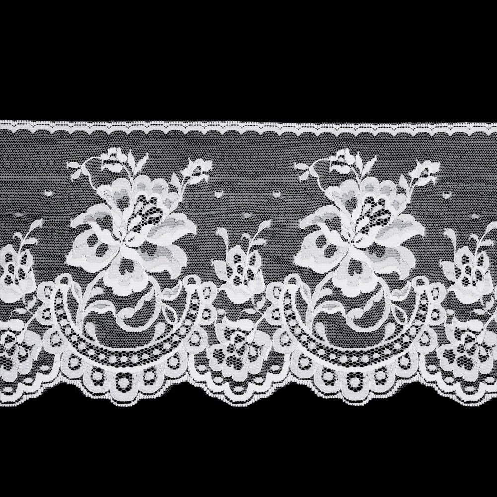 White Scalloped Edge Floral Lace Trim - 7"