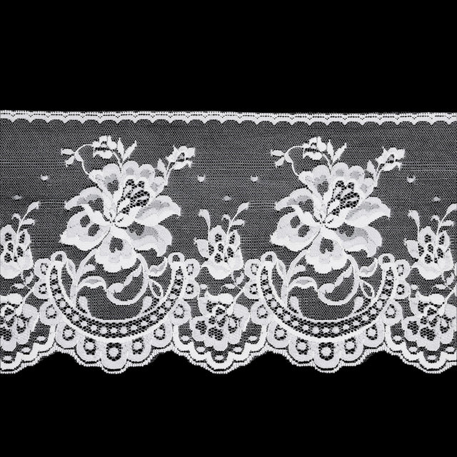 White Scalloped Edge Floral Lace Trim - 7"