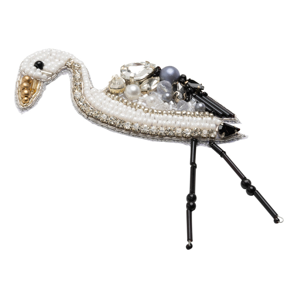 Rhinestones and Glass Beaded Applique, 3.5" x 2.25" - Small Black, White and Gray Crane - Alice Collection - Folded