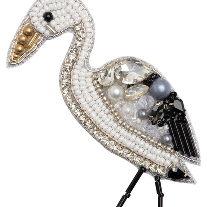 Rhinestones and Glass Beaded Applique, 3.5" x 2.25" - Small Black, White and Gray Crane - Alice Collection