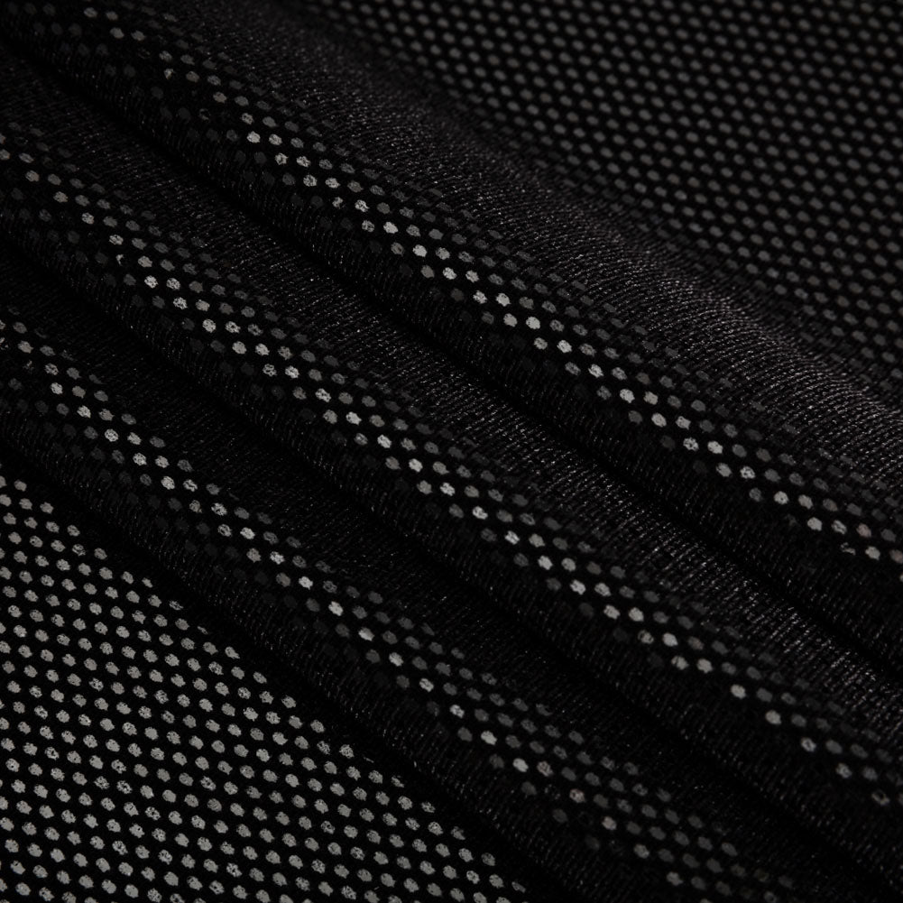 Stretch Polyester Velour with Crystal Foiled Polka Dots - Black
