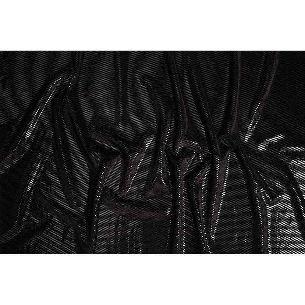 Stretch Polyester Velour with Crystal Foiled Polka Dots - Black
