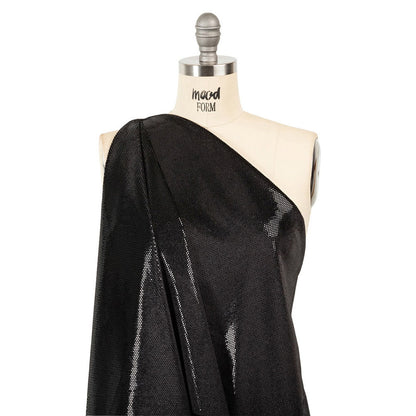 Stretch Polyester Velour with Crystal Foiled Polka Dots - Black