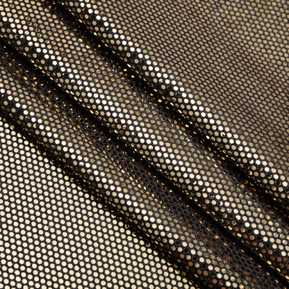 Stretch Polyester Velour with Crystal Foiled Polka Dots - Black and Gold
