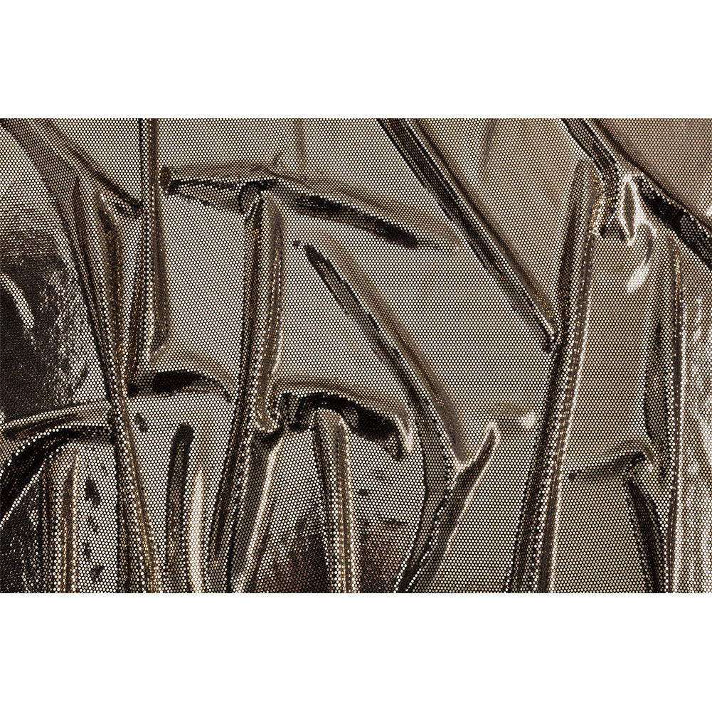Stretch Polyester Velour with Crystal Foiled Polka Dots - Black and Gold