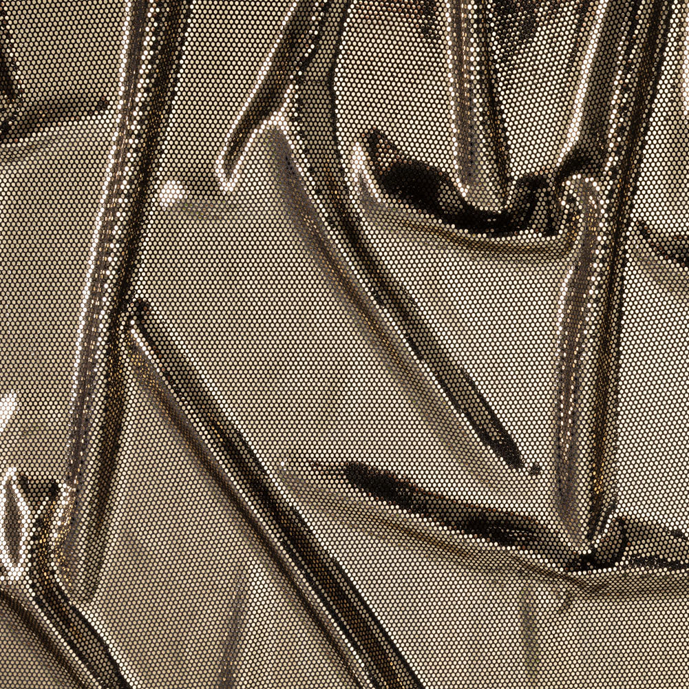 Stretch Polyester Velour with Crystal Foiled Polka Dots - Black and Gold