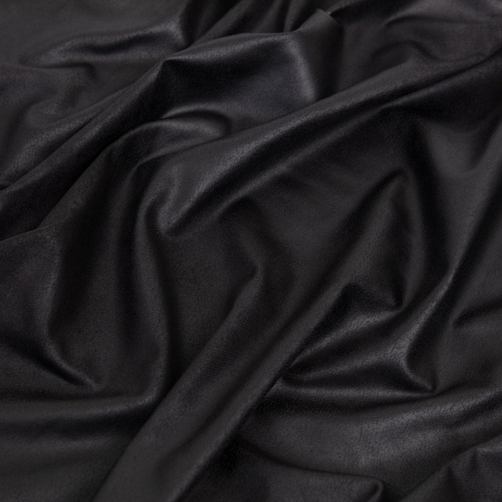 Faux Leather Foil Stretch Polyester Knit - Black Cloud Textured - Vanessa Collection