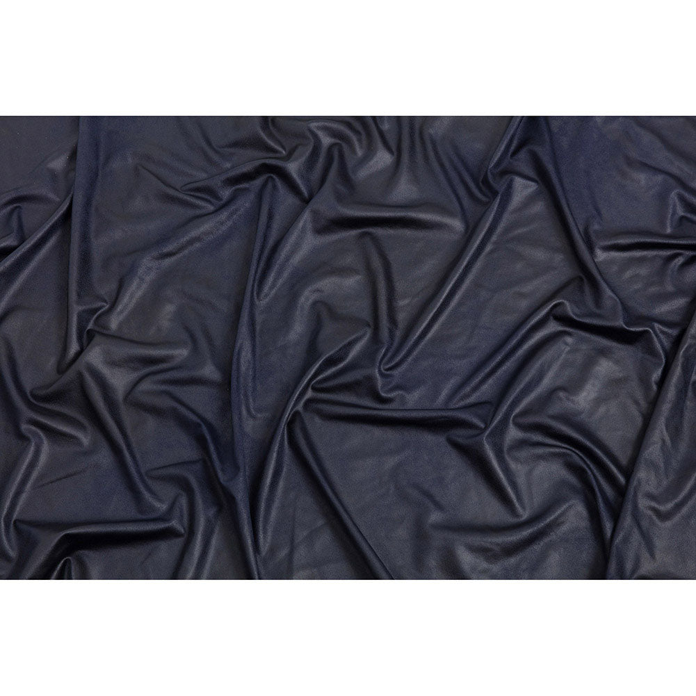 Faux Leather Foil Stretch Polyester Knit - Navy Cloud Textured - Vanessa Collection