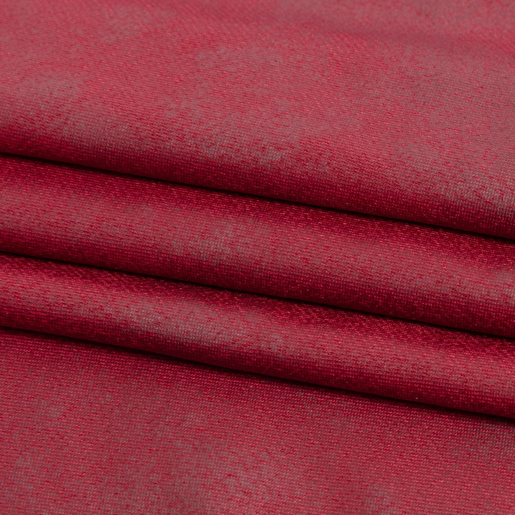 Faux Leather Foil Stretch Polyester Knit - Red Cloud Textured - Vanessa Collection