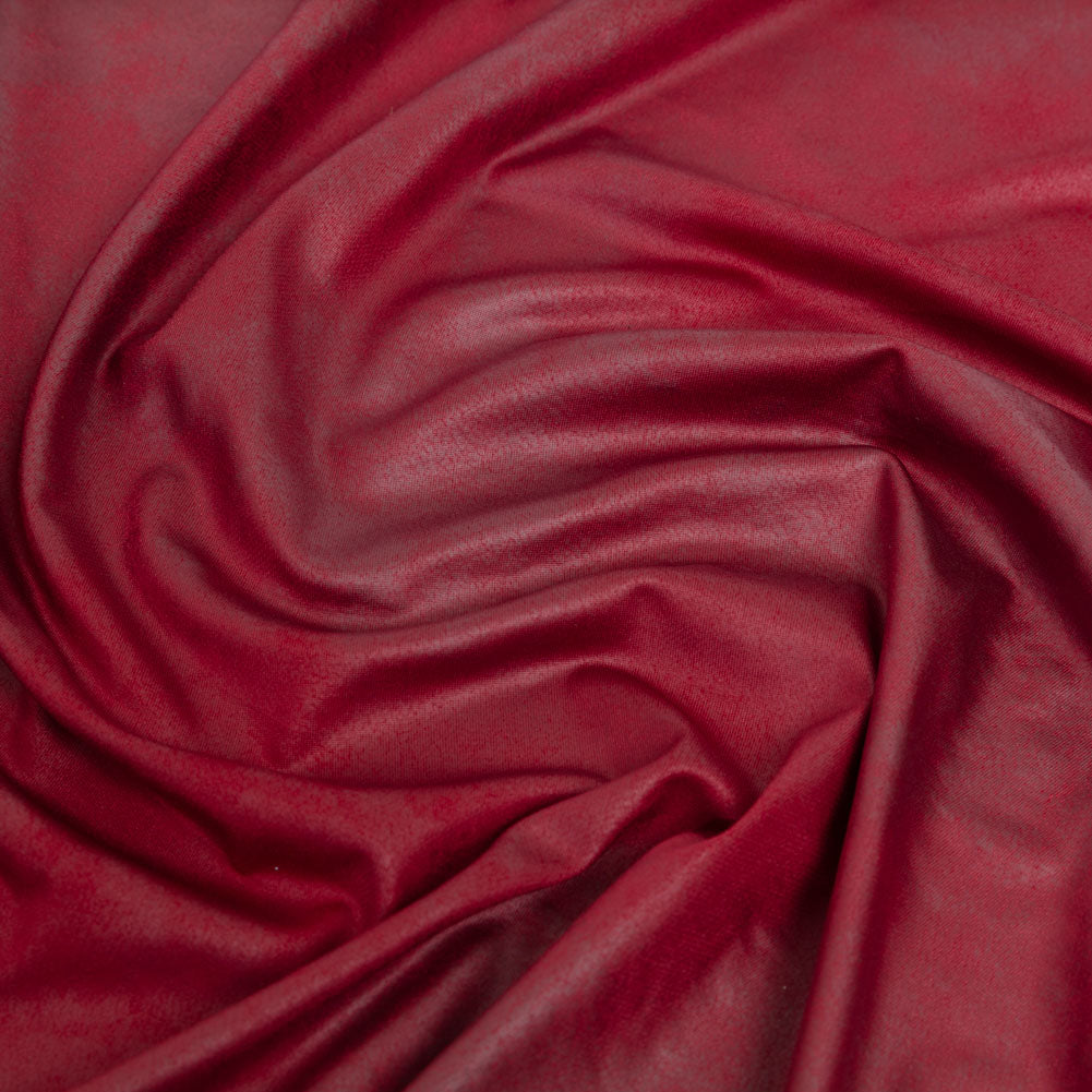 Faux Leather Foil Stretch Polyester Knit - Red Cloud Textured - Vanessa Collection