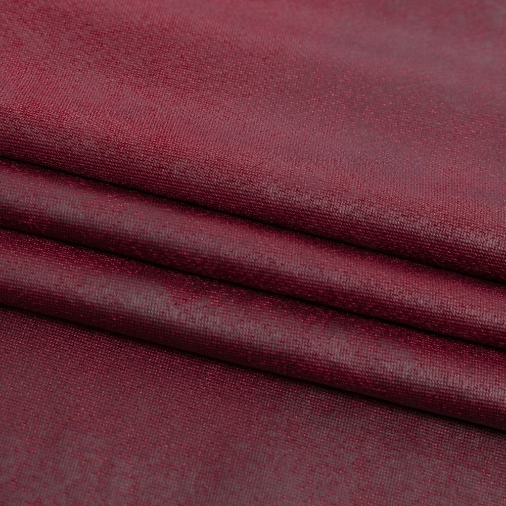 Faux Leather Foil Stretch Polyester Knit - Wine Cloud Textured - Vanessa Collection - Folded