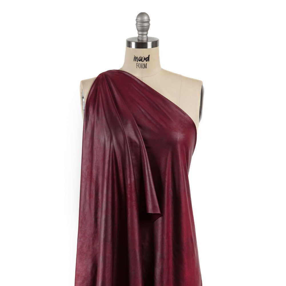 Faux Leather Foil Stretch Polyester Knit - Wine Cloud Textured - Vanessa Collection - Drape