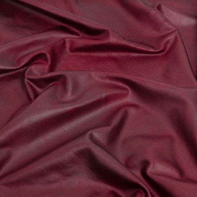 Faux Leather Foil Stretch Polyester Knit - Wine Cloud Textured - Vanessa Collection