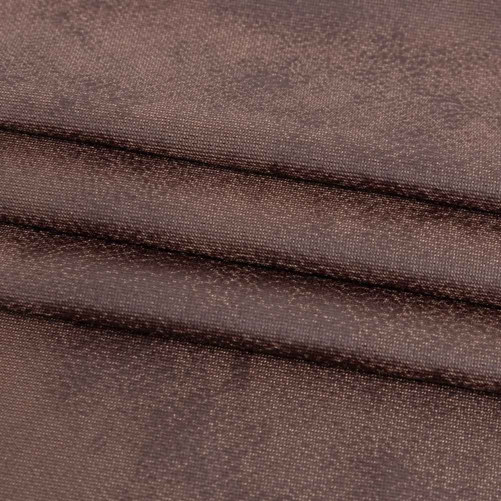Faux Leather Foil Stretch Polyester Knit - Dark Brown Cloud Textured - Vanessa Collection