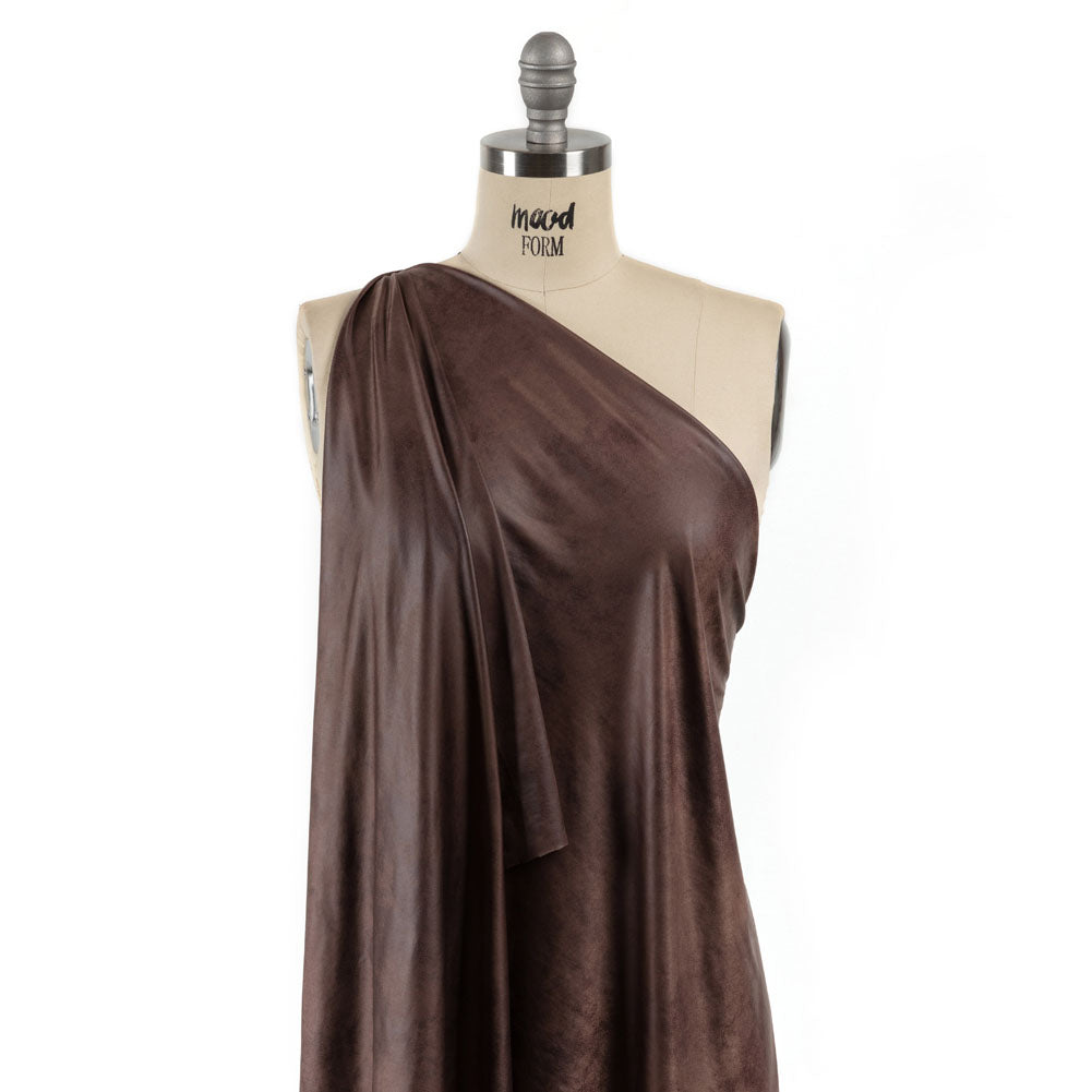 Faux Leather Foil Stretch Polyester Knit - Dark Brown Cloud Textured - Vanessa Collection