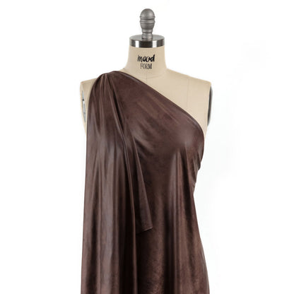 Faux Leather Foil Stretch Polyester Knit - Dark Brown Cloud Textured - Vanessa Collection