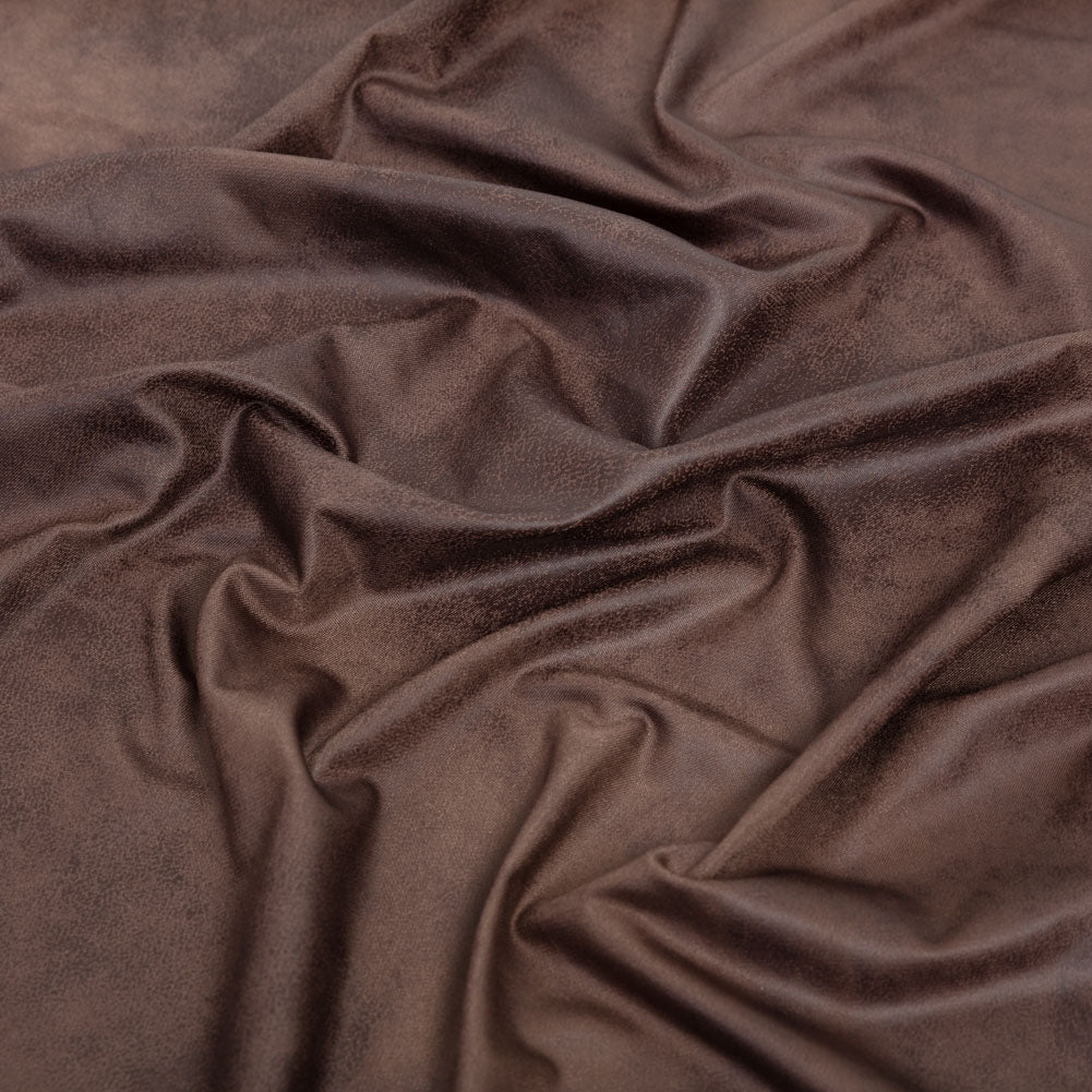 Faux Leather Foil Stretch Polyester Knit - Dark Brown Cloud Textured - Vanessa Collection