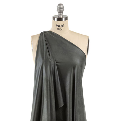 Faux Leather Foil Stretch Polyester Knit - Olive Cloud Textured - Vanessa Collection