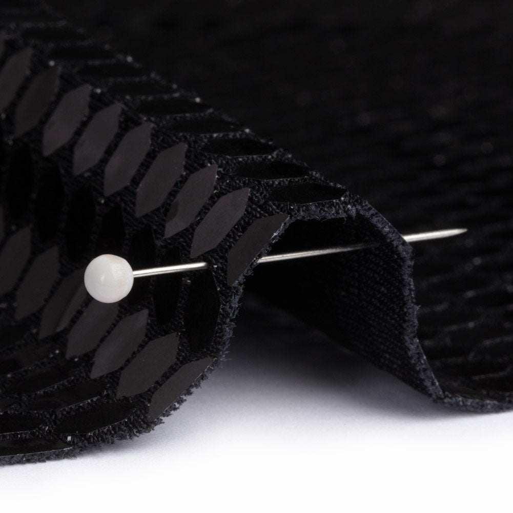 Black and Black Hexagons Foiled Stretch Nylon Knit - Detail