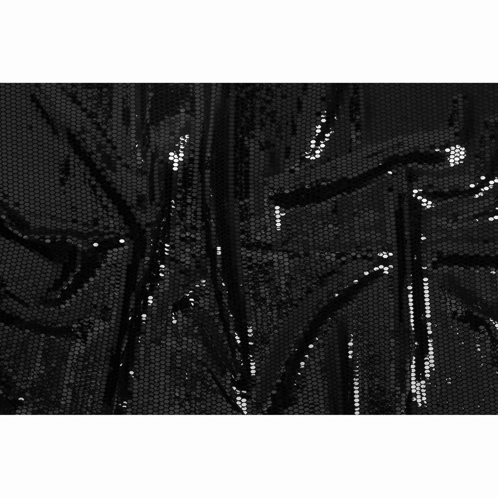 Black and Black Hexagons Foiled Stretch Nylon Knit - Full